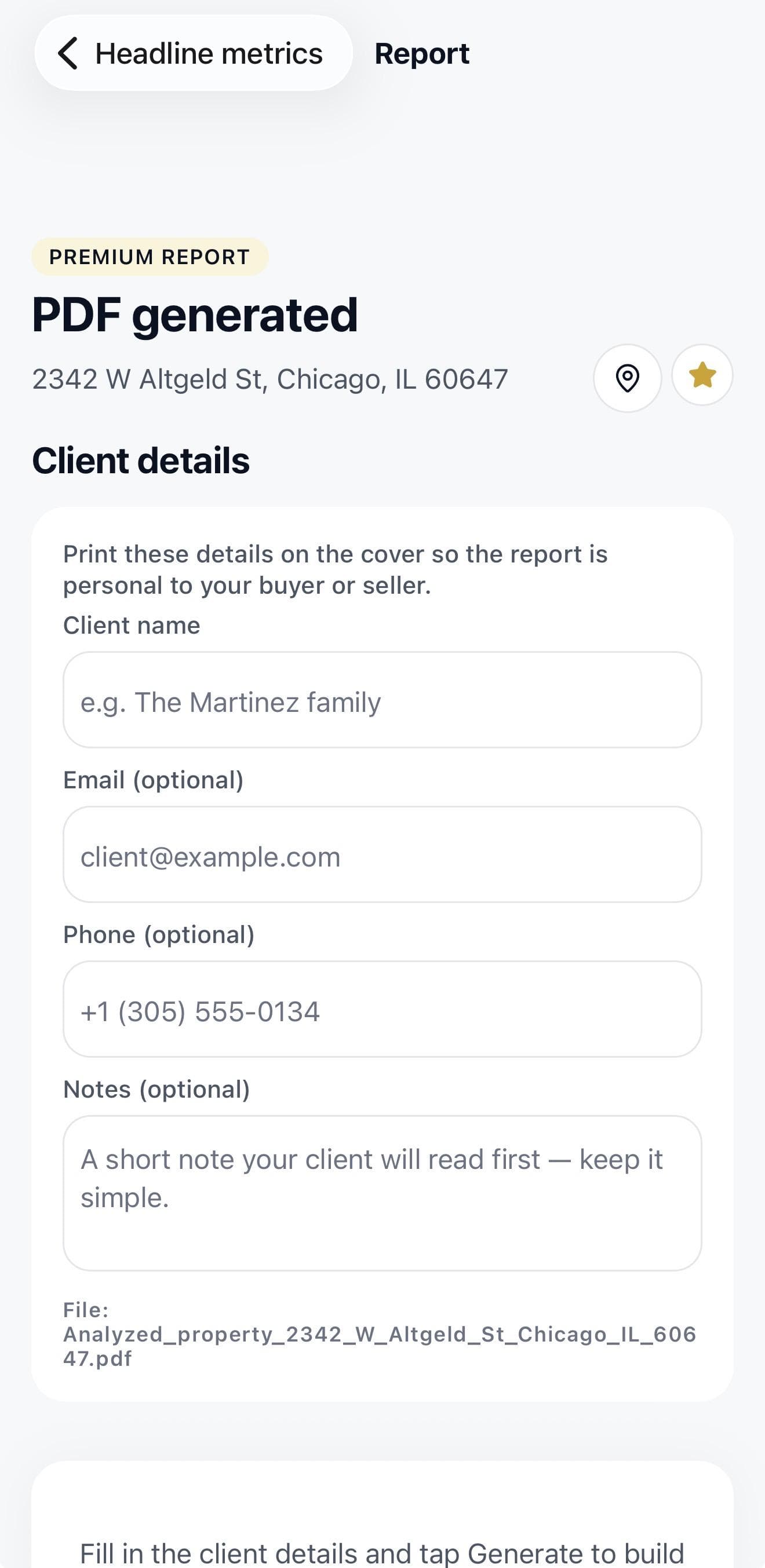 Client report setup in the mobile app