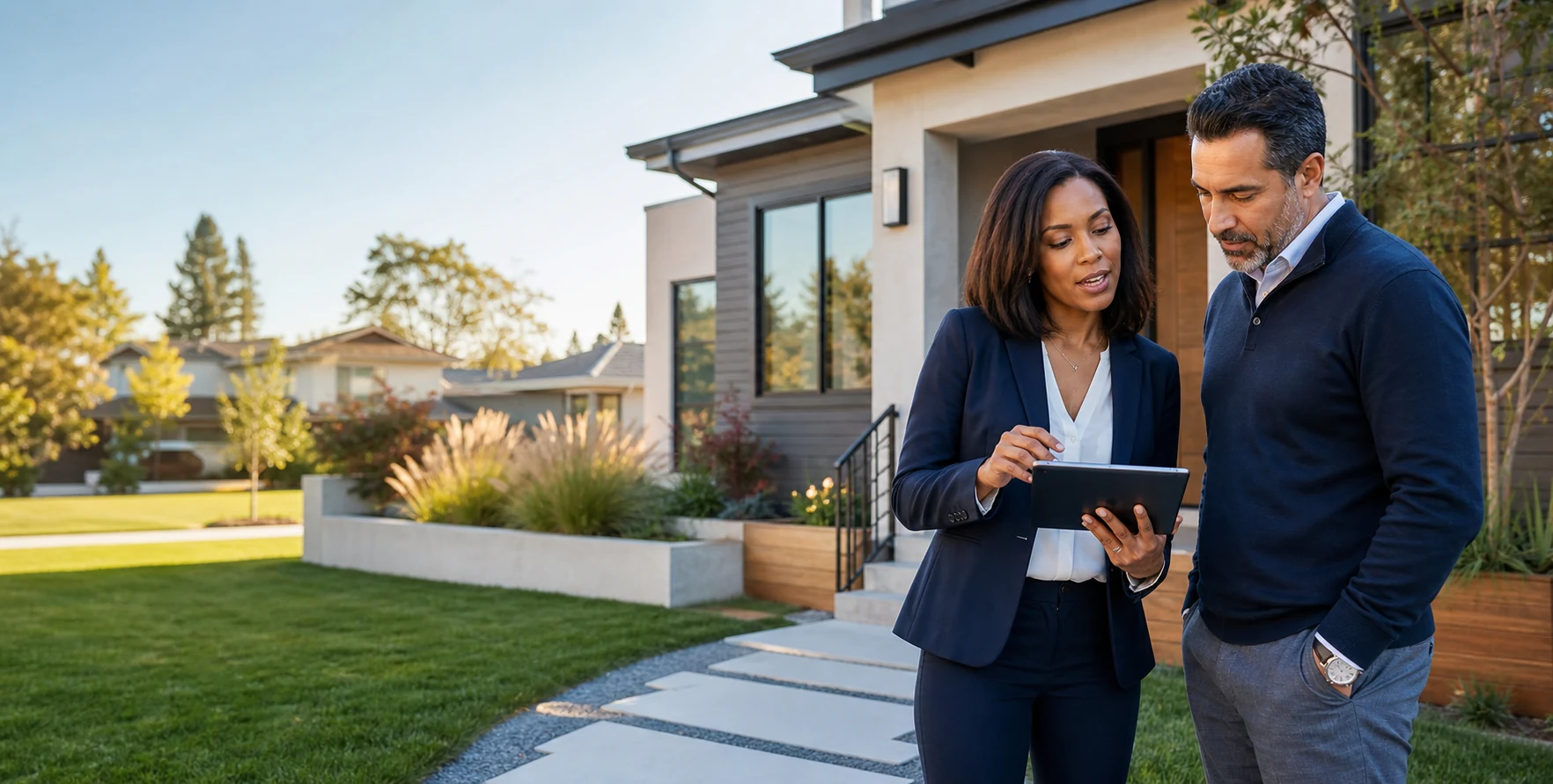 Real estate agent and investor reviewing an investment opportunity