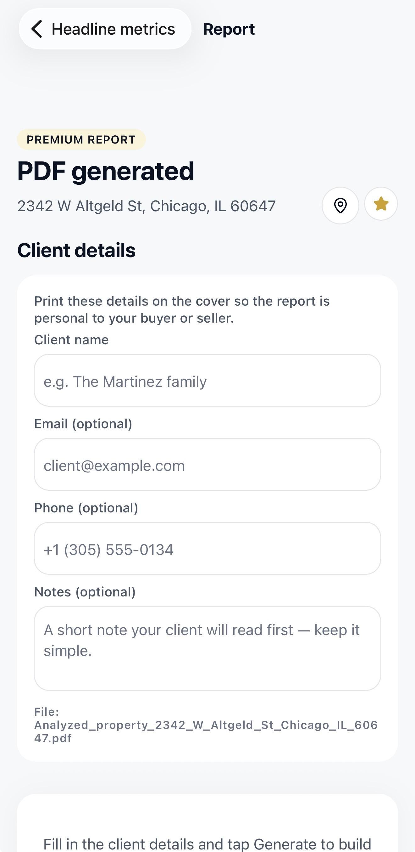 Client PDF report workflow
